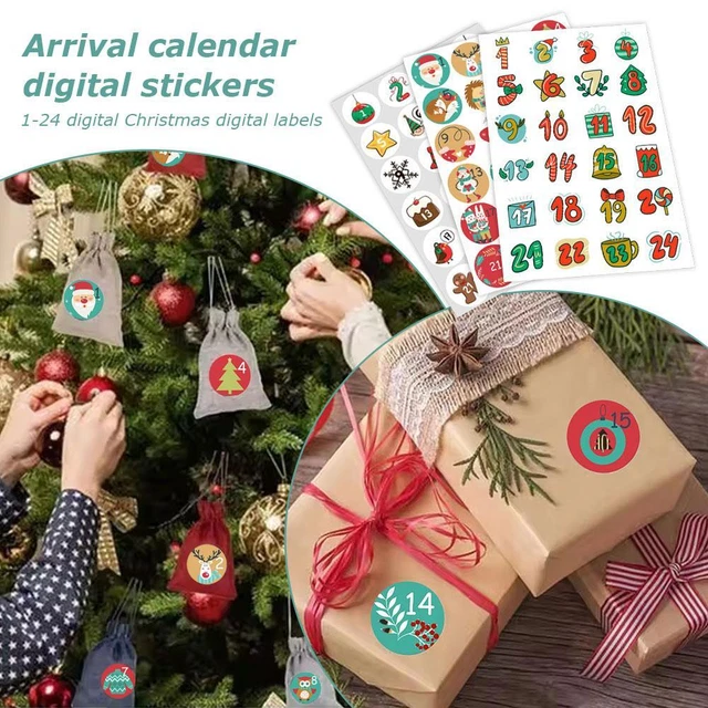 192 Pcs Christmas Advent Stickers 1-24 Number Christmas Countdown Stickers Diy Advent Calendar Stickers Gift Sealing Stickers Xm