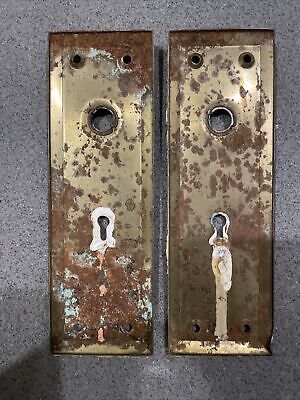 🥇PAIR Antique/Vintage Door Back Plates, Backplates, Escutcheon, Brass, Mortise 2