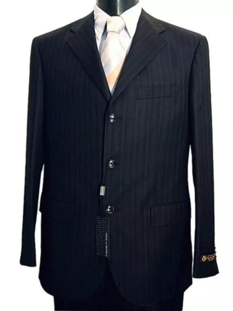 Abito uomo Tessuto LORO PIANA 58 Pura Lana Gessato Blu scuro Completo Elegante