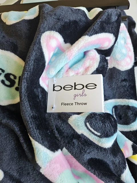 Bebe Girls Plush Throw Blanket Fleece Unicorn Black Happy Christmas Gift 50"x70"