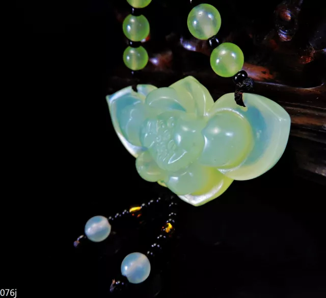 100% Natural Hand-carved Jade Pendant Jadeite Necklace lotus flower 076j