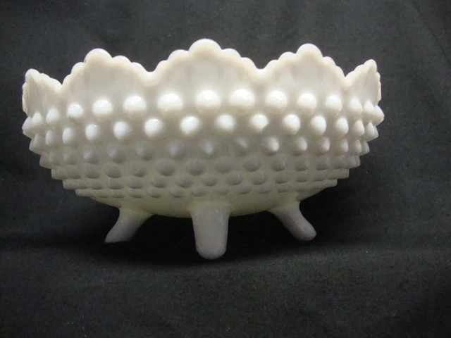 Vtg Fenton White Milk Glass Hobnail Oval 4 Footed Candy Dish