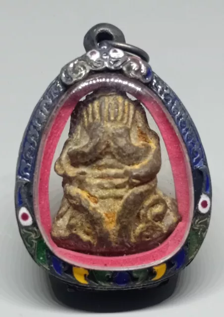 Antique Old Bronze Phra Pidta Lp Eiam Wat Nhang Old Thai Amulet Pendant Thailand