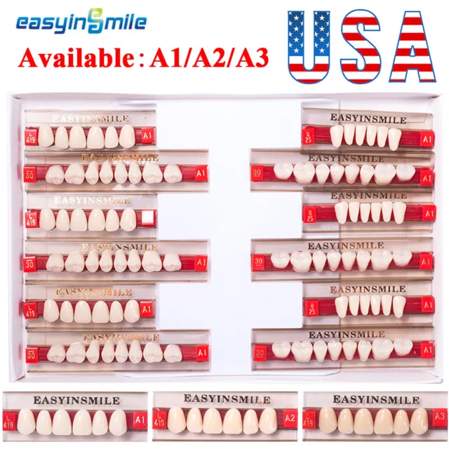 A1/A2/A3 Shade Dental DIY Denture Acrylic Resin False Teeth Full Set/Upper/Lower