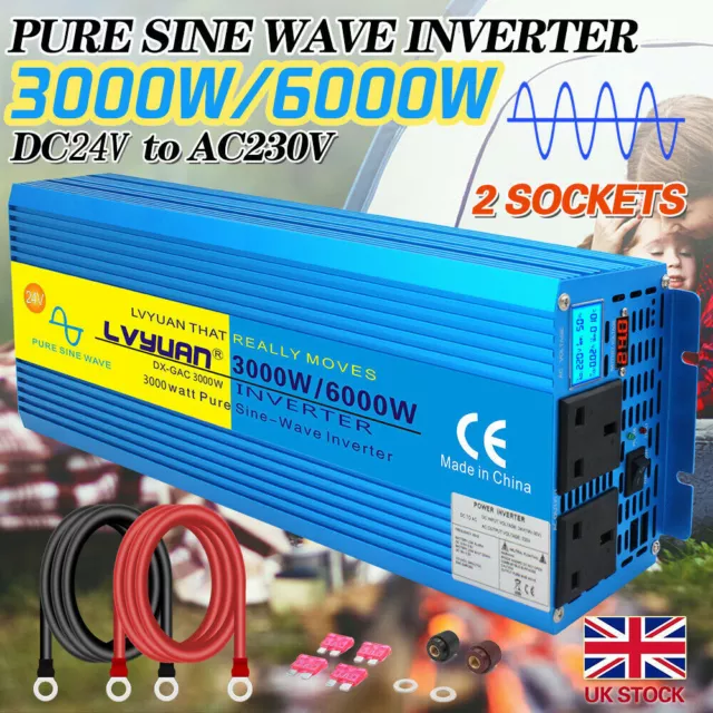 6000W 3000W Pure Sine Wave Power Inverter DC 24V to AC 230V Truck Converter UK