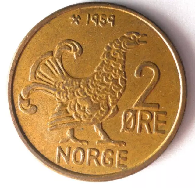 1959 NORWAY 2 ORE- High Quality Coin - FREE SHIP - Bin #301
