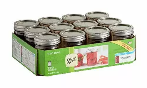 Ball (#60000ZFP) Half-Pint Regular Mouth Glass Canning Jars (Pack of 12)