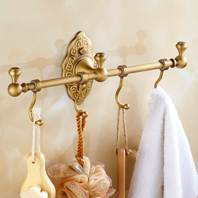 Luxury Towel Hooks Antique Brushed Brass Wall Mount Carved Single Bath Towel Bar
