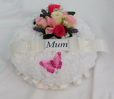 Silk Funeral Flowers Pink Artificial Posy Wreath Tribute Memorial Mum, Nan, Aunt 3