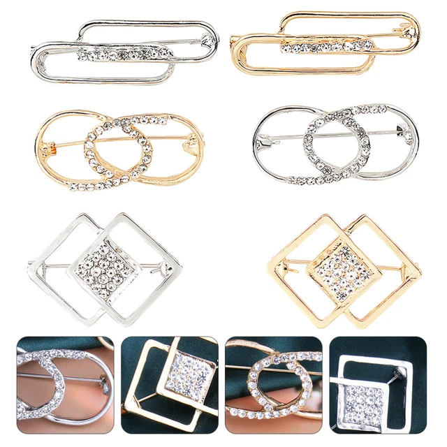 6 Pcs Skirt Anti-slip Buckle Rhinestones Woman Vintage Brooches