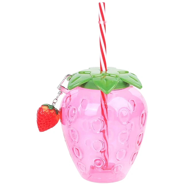 Strawberry Straw Cup - Leakproof Plastic Drinking Water Bottle Clear (2) FS2#