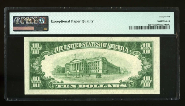 DBR 1934-C $10 Silver Gem Fr. 1704 PMG 65 EPQ Serial B28152679A 2