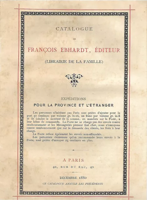 Décembre 1880-Catalogue Original De François Ebhardt, Éditeur À Paris-16 Pages