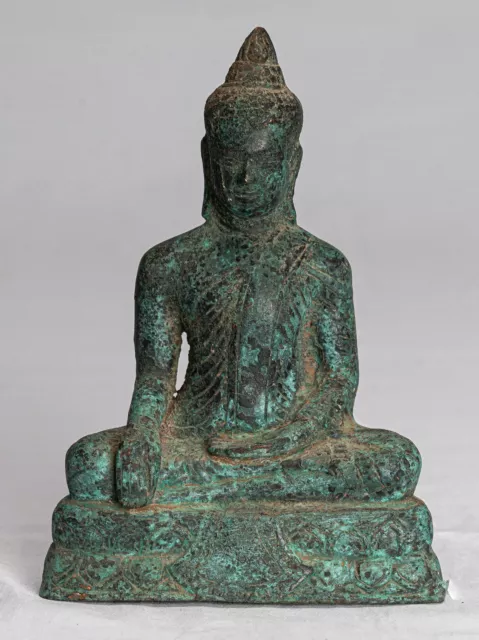 Antique Khmer Style Bronze Seated Enlightenment Angkor Buddha Statue -16cm/6"