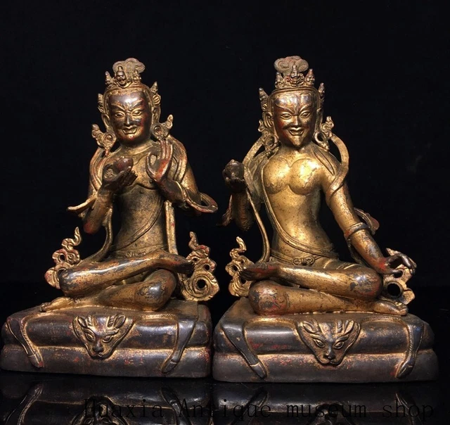 8.8"Tibetan Buddhism bronze gilt Vajra King Kong Dharma Protector statue A pair