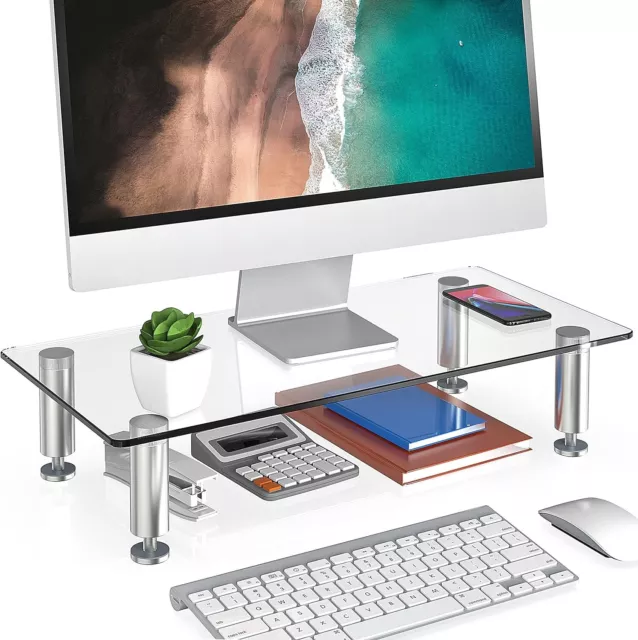 FITUEYES Monitor Stand Glass Height Adjustable PC Laptop Computer Screen Riser