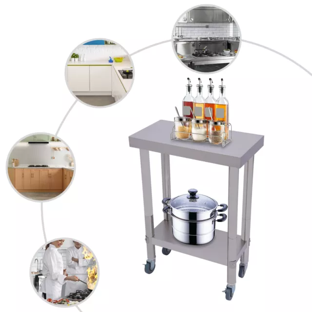 2 Tiers Commercial Work Table Stainless Steel Kitchen Work Food Prep Table 300kg