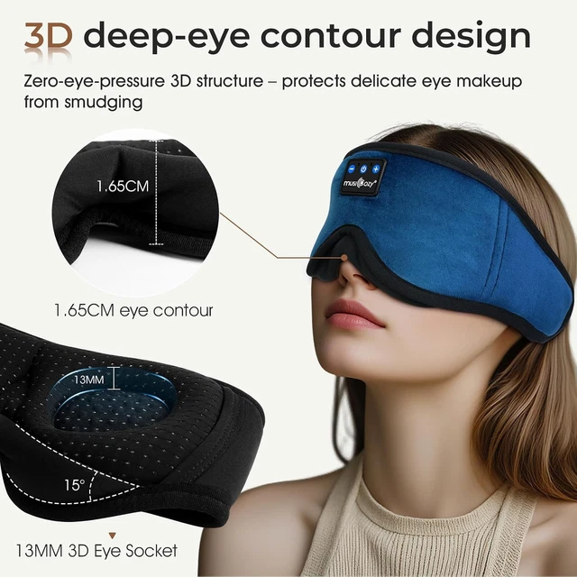 COOLING SLEEP MASK Headphones 3D 100% Blackout for Side Sleepers £28.89 ...