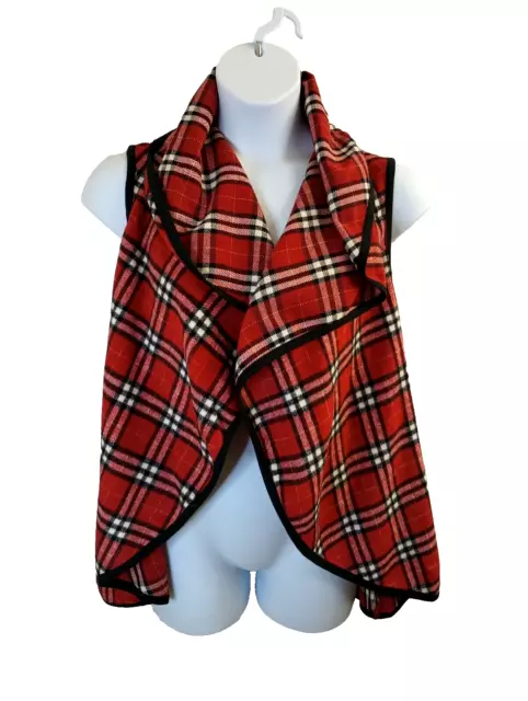 Mud Pie Red Black Buffalo Plaid Britt Blanket Vest Women's OS NWT