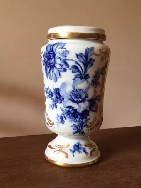Pot à Pharmacie / urne / vase Porcelaine de LIMOGES ancien Fleurs bleu de four