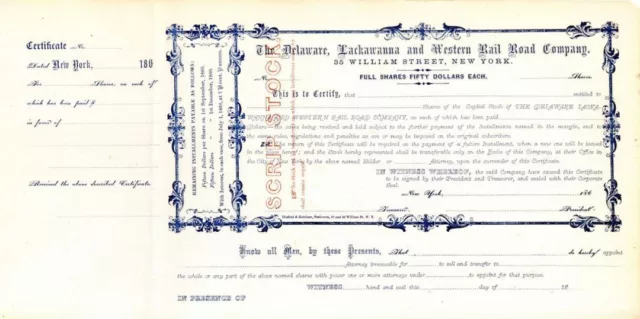 Delaware, Lackawanna and Western Rail Road Co. - Stock Certificate - Railroad St