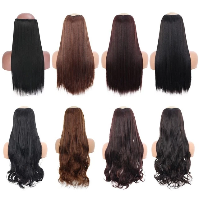 Nuevo 4 clips largos para mujer cabello rizado cabello liso sintético pieza de peluca de cabello rizado