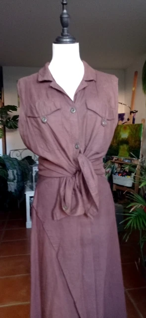 Ensemble 100% Lin Diplodocus - Pantalon Et Débardeur Taille 44 - Marron - Occasion Très Bon état