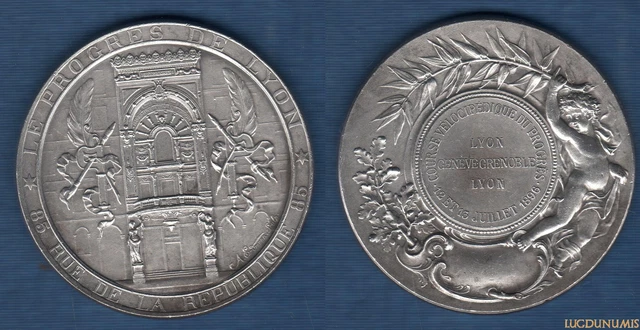 MÉDAILLE - COURSE Velocipédique du Progres Lyon Genève Grenoble Albert Erdmann EUR 200,48 - FR