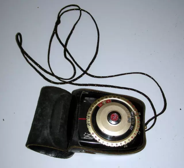 Vintage GE Medidor Luz Con / Estuche de Piel Negra