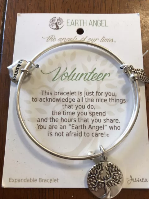 Earth Angel “Volunteer” Bangle Charm Bracelet - Expandable Silvertone