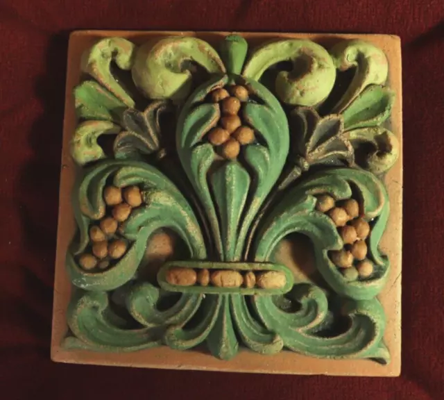 Pewabic Artist D Ellison Pottery Art Goth Embossed 3-D Terracotta Large Tile 6" Pewabic Artist D Ellison Pottery Art Goth Embossed 3-D Terracotta Large Tile 6"