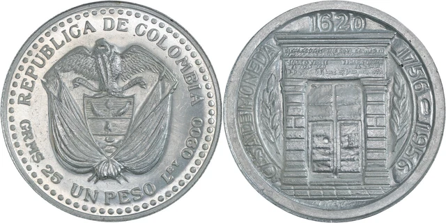 Colombia: 1 Peso silver 1956 (Casa de la Moneda Popayán) - UNC