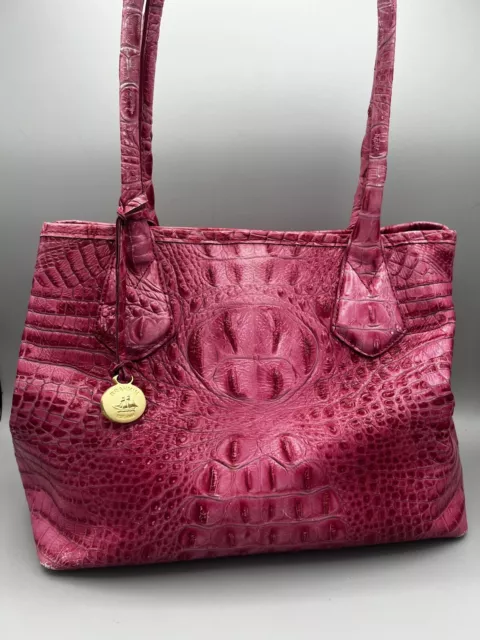 Brahmin Anytime Glossy Pink Croc Embossed Leather Tote