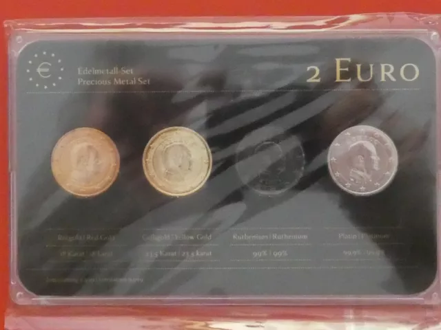 Monaco, 4 x 2 Euro, Edelmetall-Set, 2012, Rotgold, Gelbgold, Ruthenium, Platin