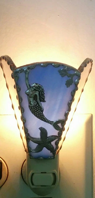 Blue Stained Glass Night Light Mermaid Plug In Night Light Beach Decor
