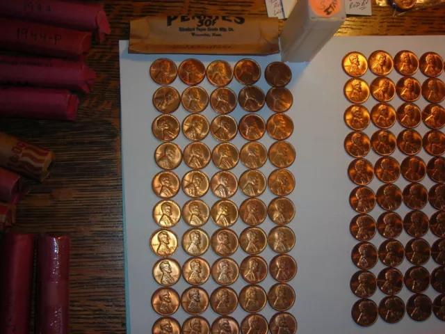 wheat penny lot 1947S ROLL 50 CENTS GEM RED BU 1947-S LINCOLN CENT FIRE RED UNC