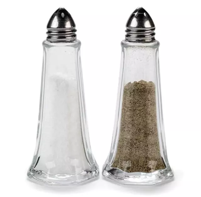 2pc Clear Glass Salt And Pepper Shakers Pots Dispensers Cruet Jars Set Steel Lid