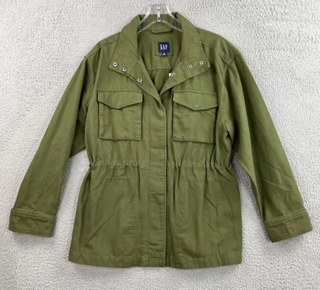 GAP Utility Jacket Womens Medium Army Green Funnel Neck Snap Up Military