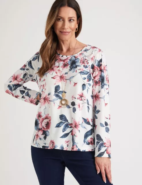 Womens Tops -  Long Sleeve Printed Top - MILLERS