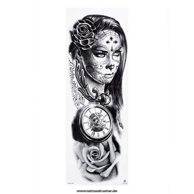 2 XXL Temporäre Tattoos – Gangster-Design Mit Revolver, Rosen & Geld – Einfach Auftragbar