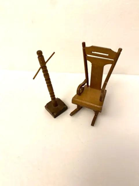 Vintage Miniature Dollhouse Rocking Chair and coat rack