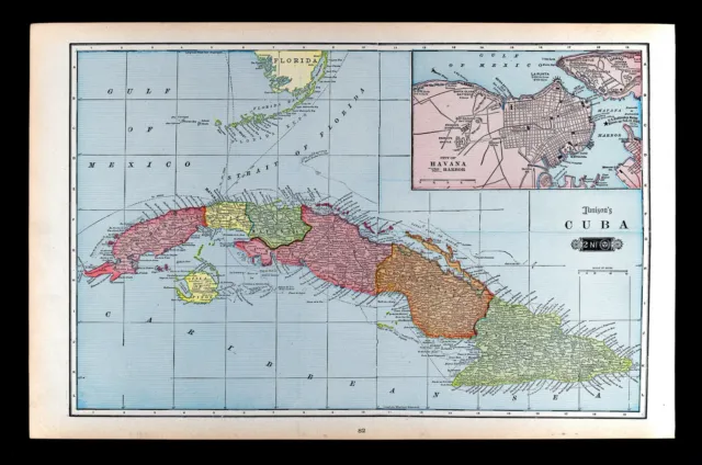 1901 Tunison Map Cuba Havana Plan Florida Keys Caribbean Santiago Santa Clara
