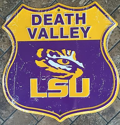 Lsu Tigers 12" X 12" Shield Death Valley Metal Sign Man Cave Louisiana State