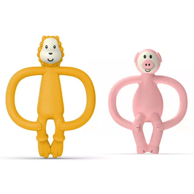 2x Matchstick 11cm Monkey Animal Anti Microbial Teether Baby 6-18m Lion/Pig