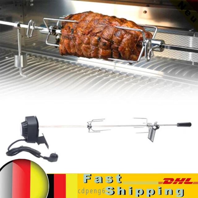 Drehen BBQ Grillspieß mit Edelstahl Motor Drehspiess Drehspieß Gasgrill Kit Neu