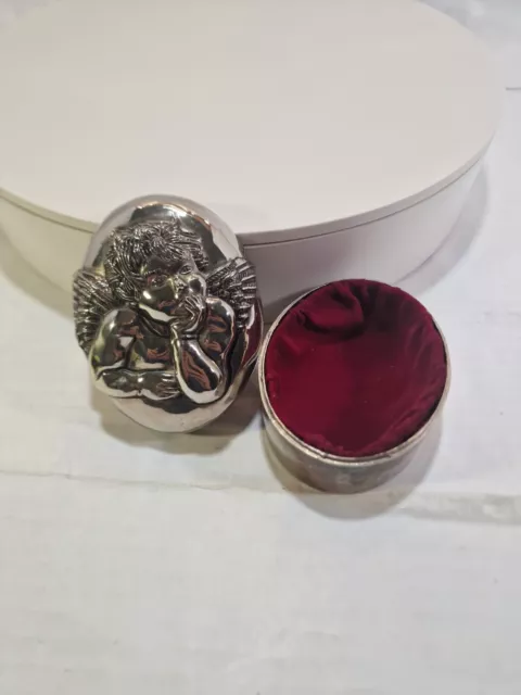 Vintage Godinger Cherub Silver Plated Jewelry Trinket Box Velvet Lined