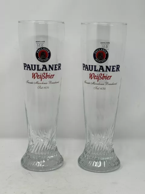 lot of 2 Paulaner Munchen Weifbier Swirled Beer Glass 10" Pilsner Germany 0.5L