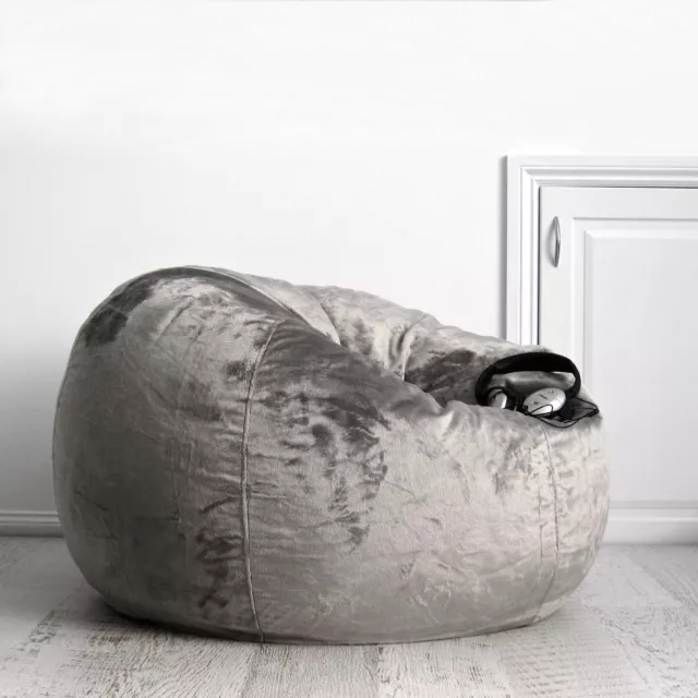 New Ivory & Deene Fur Beanbag Charcoal Velvet Bean Bag Cover Grey Cloud Chair 2