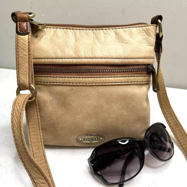 Authentic FOSSIL Explorer Mini Crossbody Bag - Tan Leather