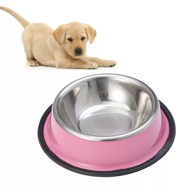 Stainless Steel Dog Cat Bowl for Water Food Pet Puppy Cat Feeder 15cm (Pink)